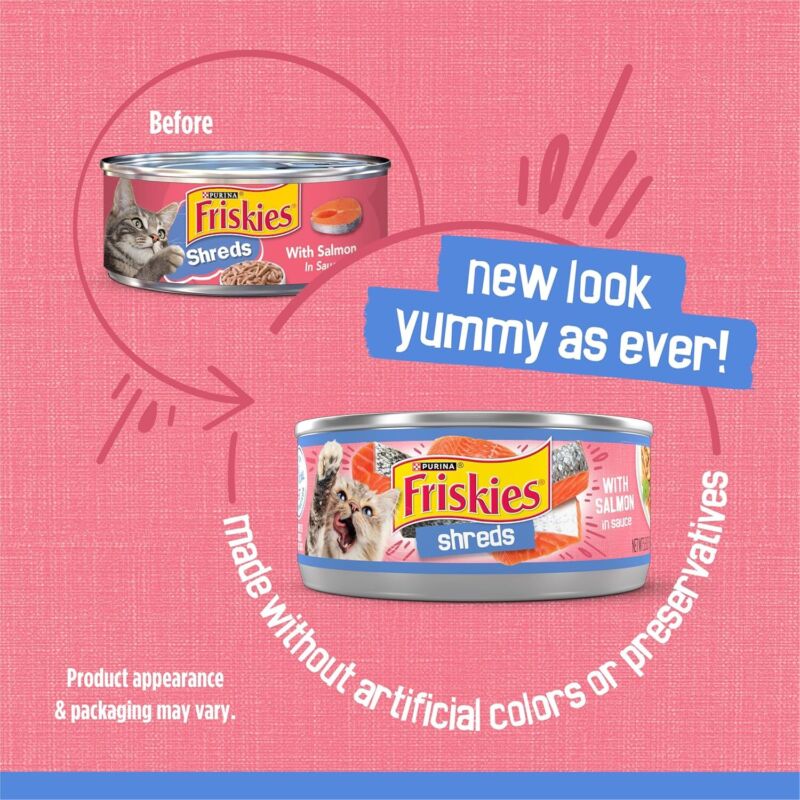Purina Friskies Shreds With Salmon in Sauce Wet Cat Food - (Pack of 24) 5.5 oz. Cans : Canned Wet Pet Food : Pet Supplies