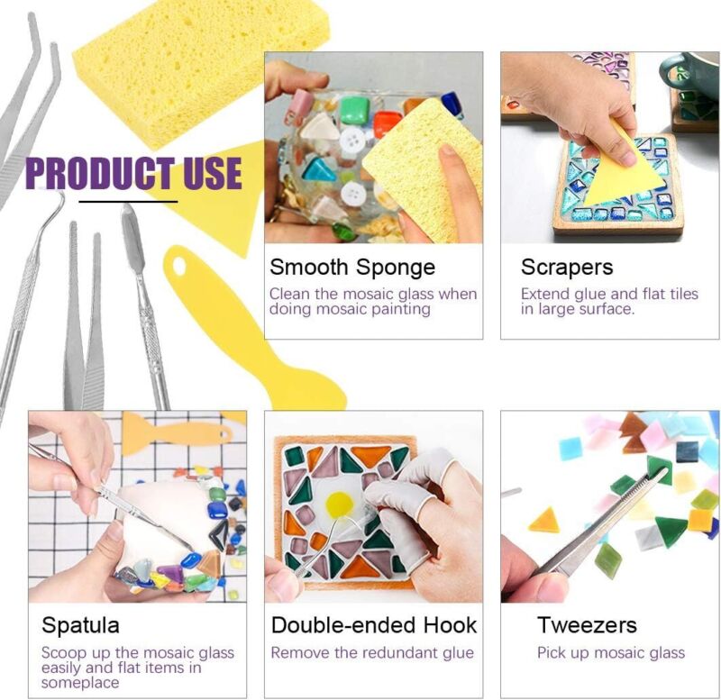 Swpeet 9Pcs Mosaic Tools Kit, Including Heavy Duty Glass Mosaic Cut Nippers and Tile Nippers, 2Pcs Scrapers, 2Pcs Tweezers, 1Pcs Double-EndedHook, 1Pcs Spatula with 1Pcs Sponge for Mosaic Tile : Tools & Home Improvement