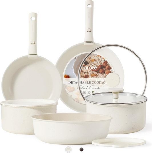 11Pcs Pots and Pans Set, Nonstick Cookware Detachable/Removable Handle, Inductio