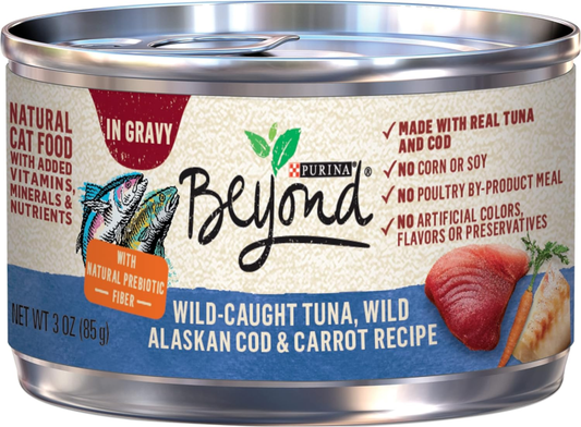 Purina Beyond Wild-Caught Tuna, Wild Alaskan Cod and Carrot Recipe In Wet Cat Food Gravy - (Pack of 12) 3 oz. Cans : Pet Supplies