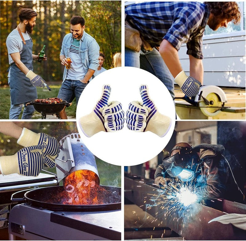 Oven Gloves, Heat Resistant 540 Degrees Grilling Gloves, Hot Surface Handler Non-Slip Silicone Oven Mitts with Fingers, BBQ Gloves for Cooking/Kitchen/Baking, Pack of 2 : Patio, Lawn & Garden