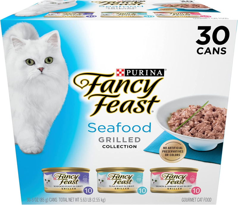 Purina Fancy Feast Grilled Wet Cat Food Seafood Collection in Wet Cat Food Variety Pack - (Pack of 30) 3 oz. Cans : Pet Supplies