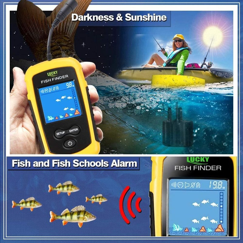 LUCKY Kayak Portable Fish Depth Finder Water Handheld Fish Finder Sonar Castable Kayak Boat Fishfinder Transducer Fishing LCD Display FFC1108 : Electronics