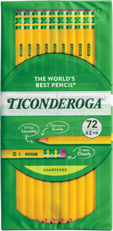 Ticonderoga Wood-Cased Pencils, Pre-Sharpened, 2 HB Soft, Yellow, 72 Count : Office Products