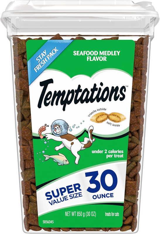 Temptations Classic Crunchy and Soft Cat Treats Seafood Medley Flavor, 30 oz. Tub : Pet Supplies