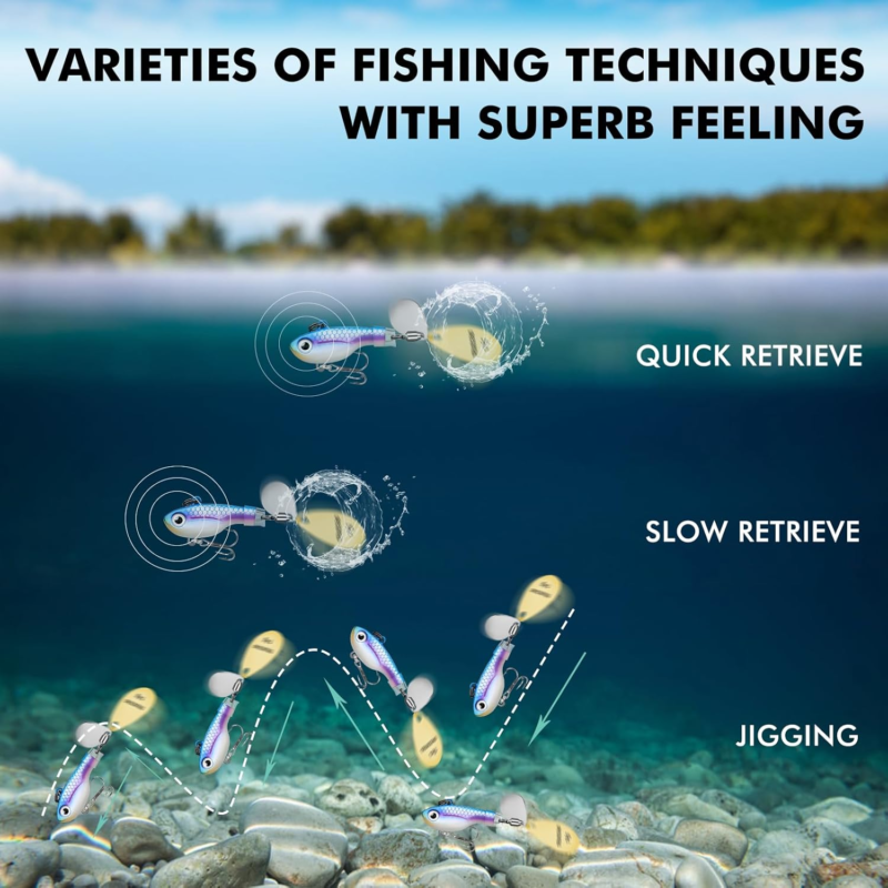 TRUSCEND Tail Spinner Fishing Lures, 2.6" 0.5oz Fishing Spoons with Rotating Swimbaits for Bass Pike Walleye, Freshwater Saltwater Fishing Baits, Fishing Gifts for Men Dad : Sports & Outdoors