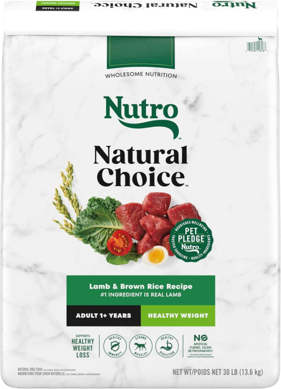 Nutro Natural Choice Adult Healthy Weight Dry Dog Food, Lamb and Brown Rice Recipe, 30 lbs. : Pet Supplies