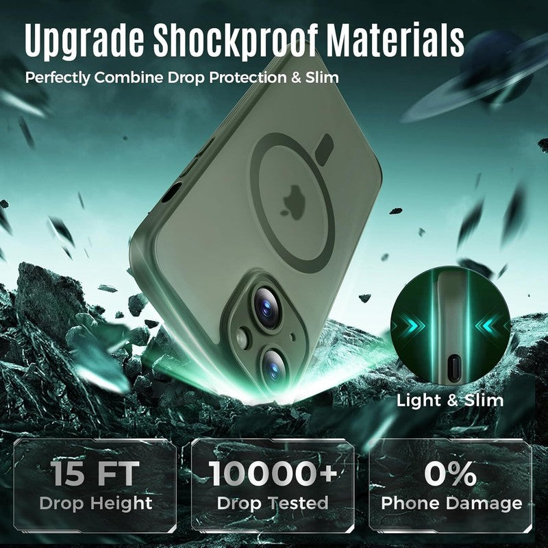 Symcele Designed for iPhone 15 Case, Compatible with MagSafe, with Privacy Screen Protectors X2, [Camera Protection] [15FT Military Drop Protection] Shockproof Phone Case, 6.1", Alpine Green : Cell Phones & Accessories