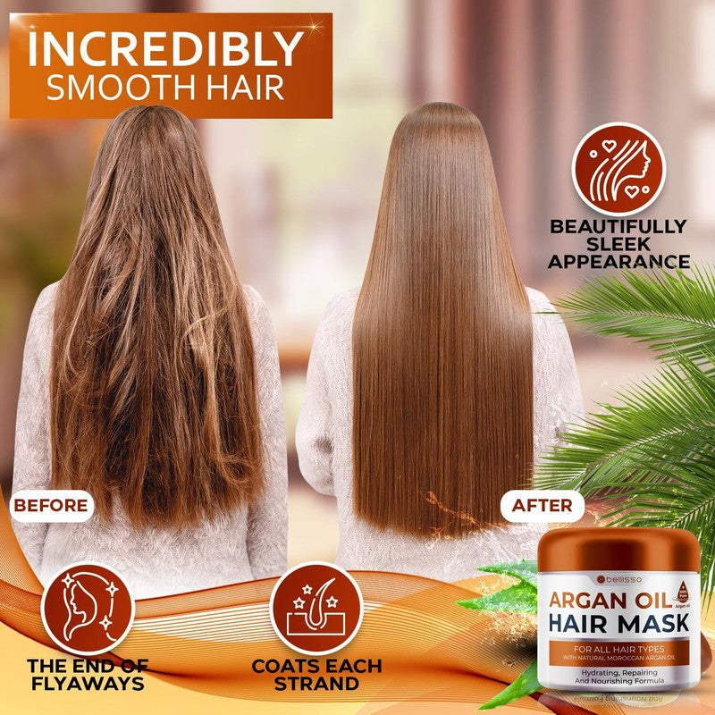 Moroccan Argan Oil Mask - Deep Conditioning Moisturizer for Dry, Extremely Damaged Hair - Hydrating Repair Treatment for Split Ends - With Collagen and Keratin for Curly, Frizzy and Color Treated Hair : Beauty & Personal Care