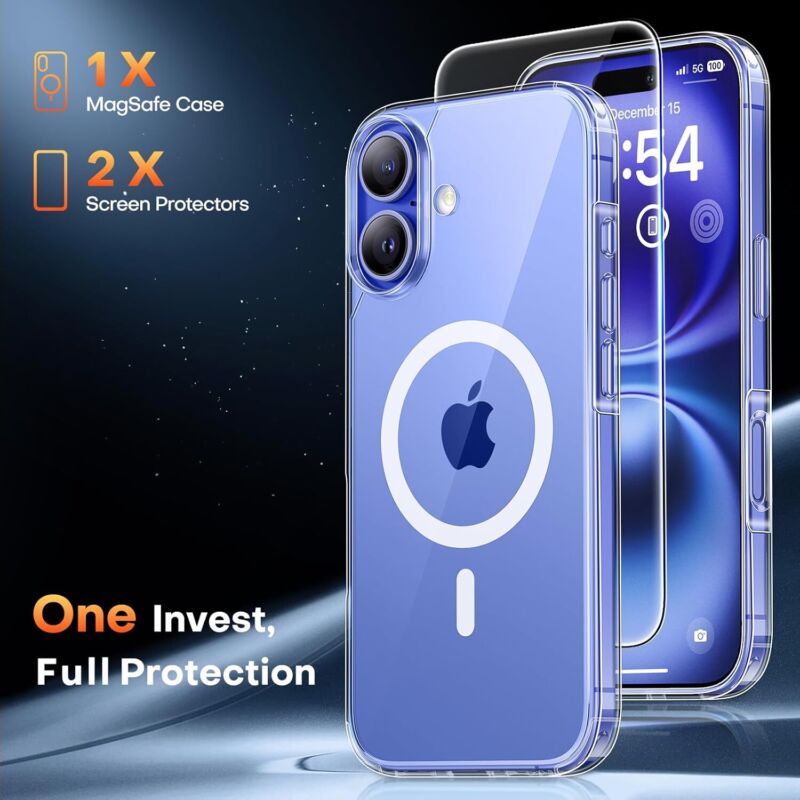 TAURI 3 in 1 for iPhone 16 Plus Case, Compatible with MagSafe [Not-Yellowing] with 2X Screen Protectors, Military-Grade Protection, Slim Magnetic Phone Case for 16 Plus 6.7", Clear : Cell Phones & Accessories