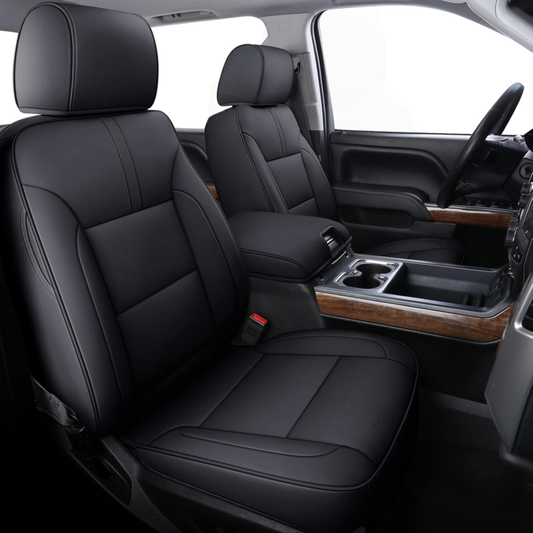 Coverado Chevy Silverado Seat Covers, Faux Leather Seat Covers Fit for Chevy Silverado GMC Sierra 2007-2025 1500, 2015-2025 2500HD 3500HD Crew Double Extended Cab (Front, Black) : Automotive