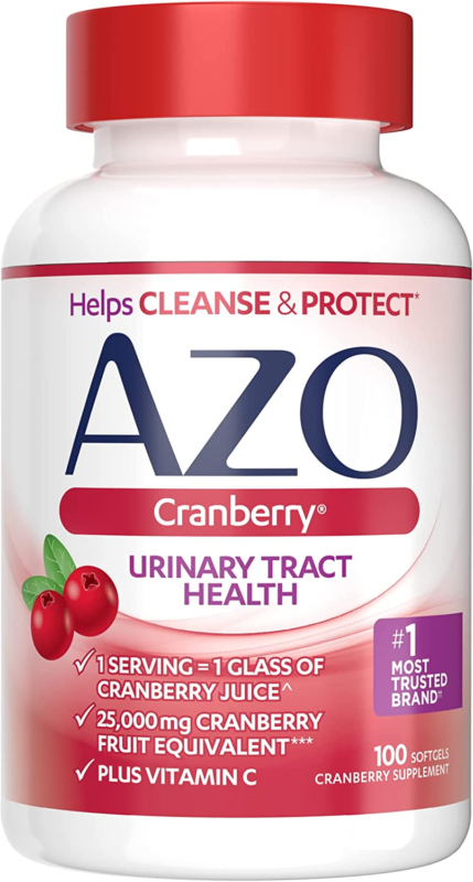 AZO Cranberry Supplement, Made with Concentrated Whole Fruit Cranberry Powder to Help Cleanse and Protect the Urinary Tract*, Sugar Free Cranberry Pills, Non-GMO, 100 Softgels : Health & Household