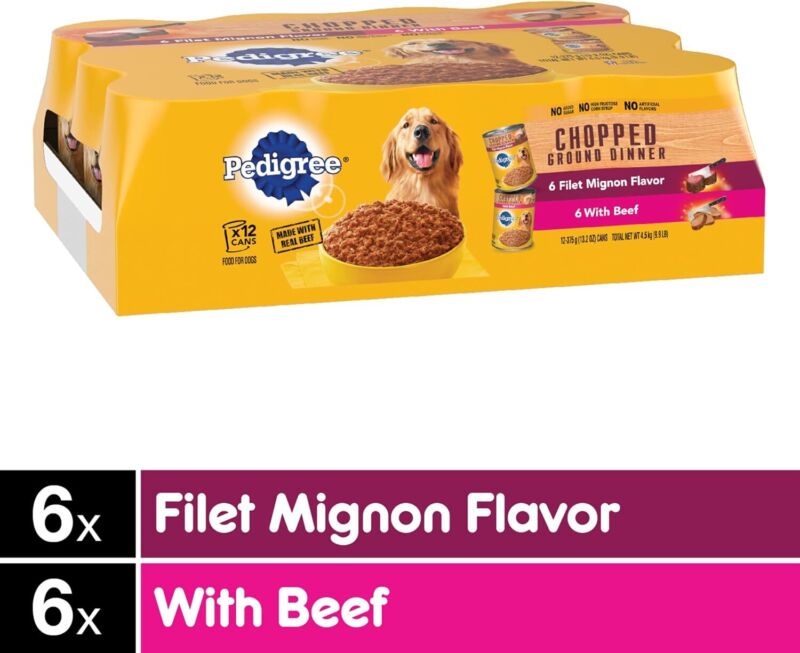 Pedigree Chopped Ground Dinner Wet Dog Food Filet Mignon & Beef Variety Pack, 13.2 oz. Cans (12 Count, Pack of 1): Pet Supplies: Amazon.com