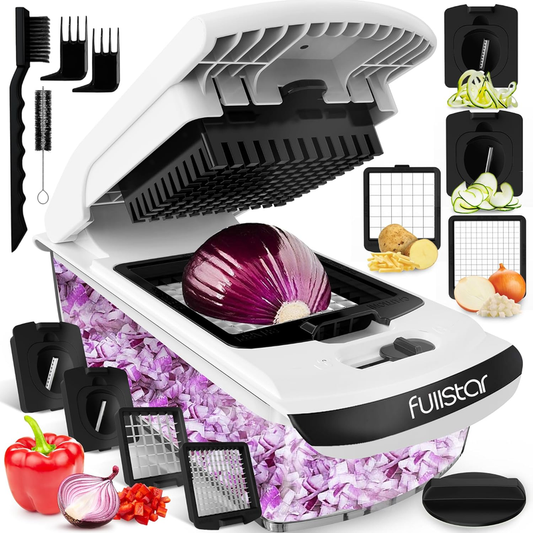 Fullstar Vegetable Chopper and Spiralizer - Food Chopper with Container, Fruit Slicer, Kitchen Gadgets & Accessories, Home Essentials (4 in 1, White): Home & Kitchen