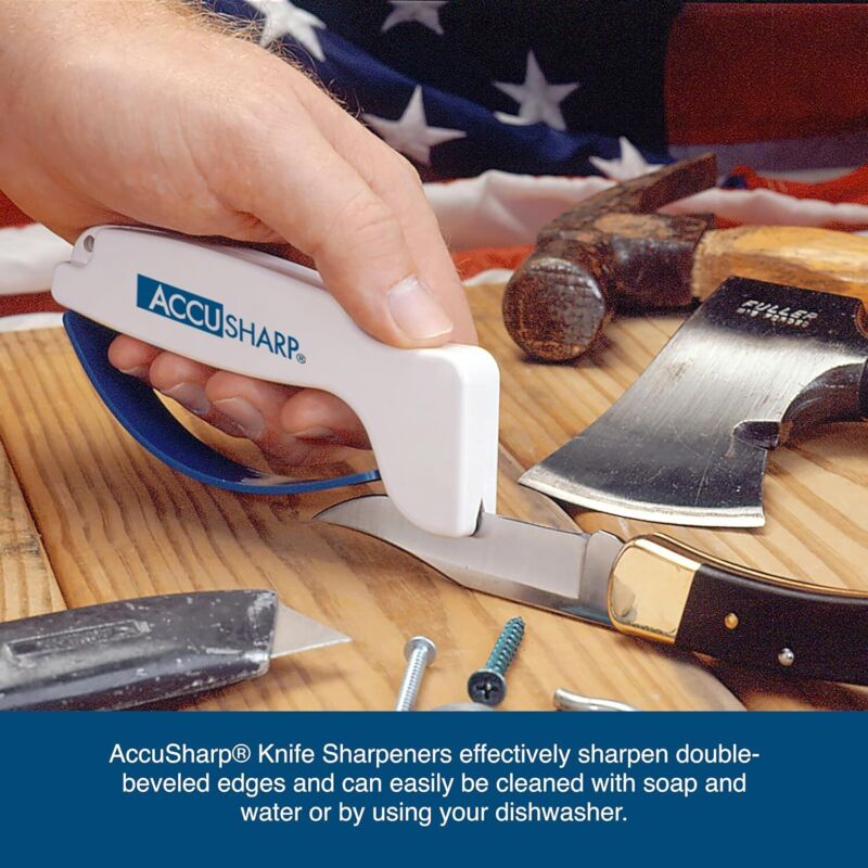 AccuSharp Knife Sharpener, Ergonomic Comfortable Handle, Compact & Easy to Use, Restore and Hone Straight & Serrated Knives, White : Home & Kitchen