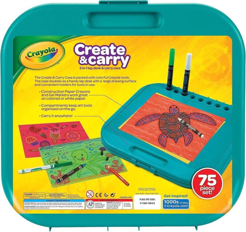Crayola Create 'N Carry Art Set (75pcs), 2-in-1 Lap Desk & Carrying Case, Art Kit for Kids Crafts, Drawing & Coloring Supplies, Easter Gifts for Kids : Toys & Games