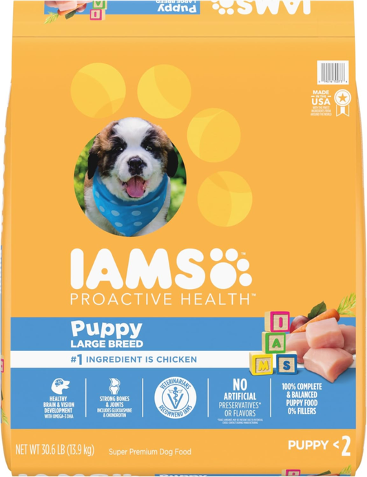 IAMS Smart Puppy Large Breed Dog Food Dry with Real Chicken, 30.6 lb. Bag : Pet Supplies
