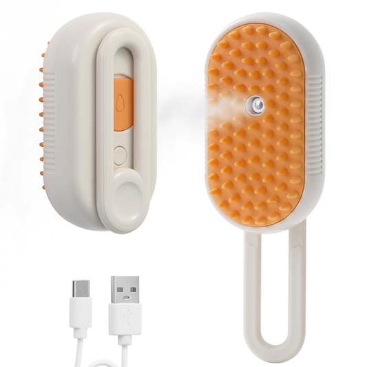 4 in 1 Cat Steam Brush, Rechargeable Steam Brush for Cats and Dogs, Anti-Static Cat Spray Brushes, Massage, Cleaning, Shedding & Combing All In One! Beige : Pet Supplies