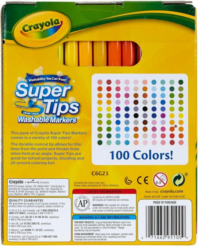 Crayola Super Tips Marker Set 100ct Washable Fine Point Markers for Kids & Adult
