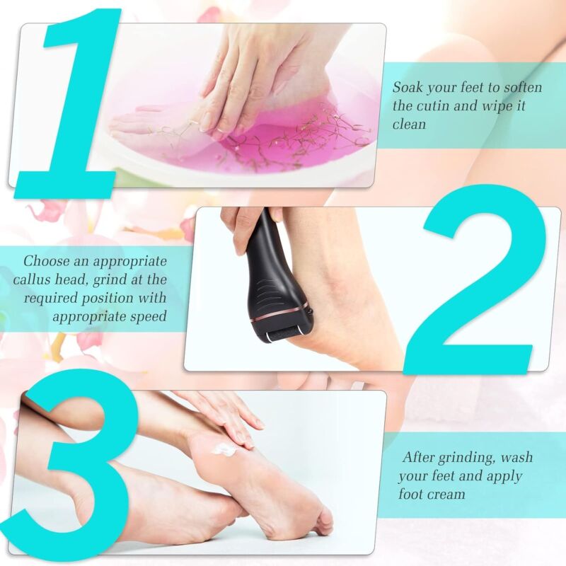 Electric Callus Remover for Feet, 2 Speed Electric Foot File, Rechargeable Foot Scrubber Pedicure kit for Cracked Heels and Dead Skin with 3 Roller Heads. : Beauty & Personal Care