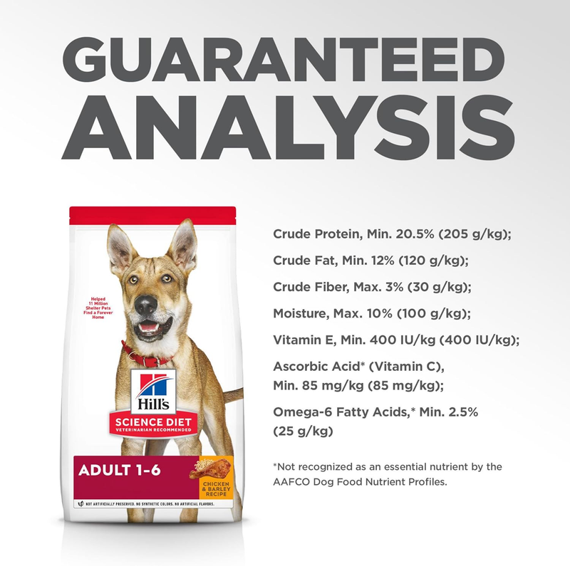 Hill's Science Diet Adult 1-6, Adult 1-6 Premium Nutrition, Dry Dog Food, Chicken & Barley, 15 lb Bag : Pet Supplies