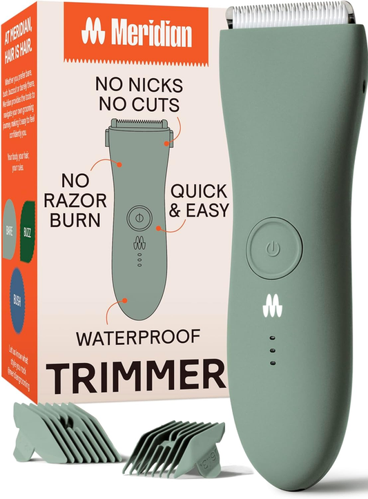 MERIDIAN Body Hair Trimmer for Men, Pubic Hair Trimmer Balls, Body Shaver for Men Groin Safe, Electric Ball Shavers, Bikini Razors Women, Waterproof & Rechargeable - Sage