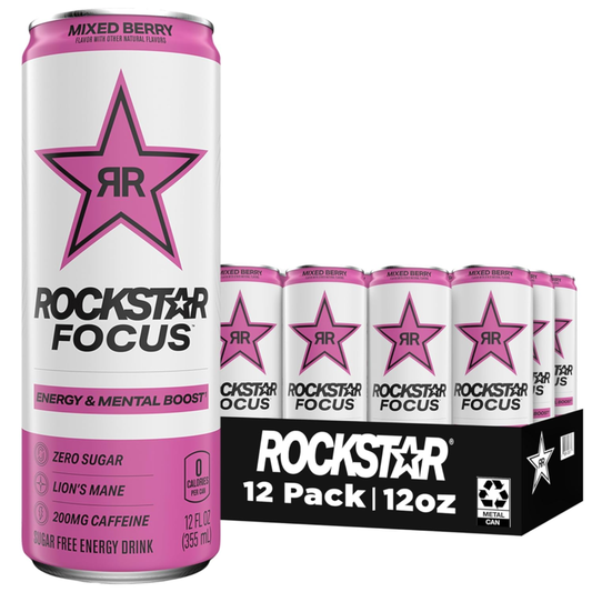 Rockstar Focus, Mixed Berry, 12 Fl Oz Cans (Pack of 12) : Grocery & Gourmet Food