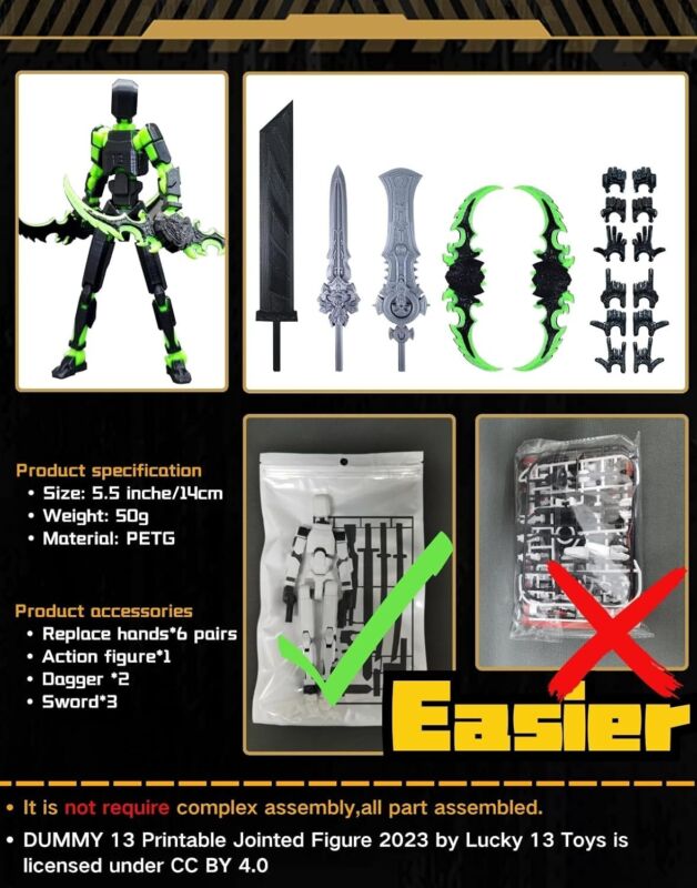 T13 (Assembly Completed) 3D Printed Action Figure,Dummy 13 Robot Action Figure, T13 Collectible Action Figure Articulated, for Collectors Desktop Decorations, muñeco de acción (Black Green) : Toys & Games